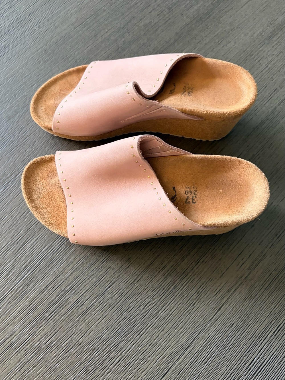 Birkenstock Papillio Pink Leather Slide Clogs with Cork Footbed
